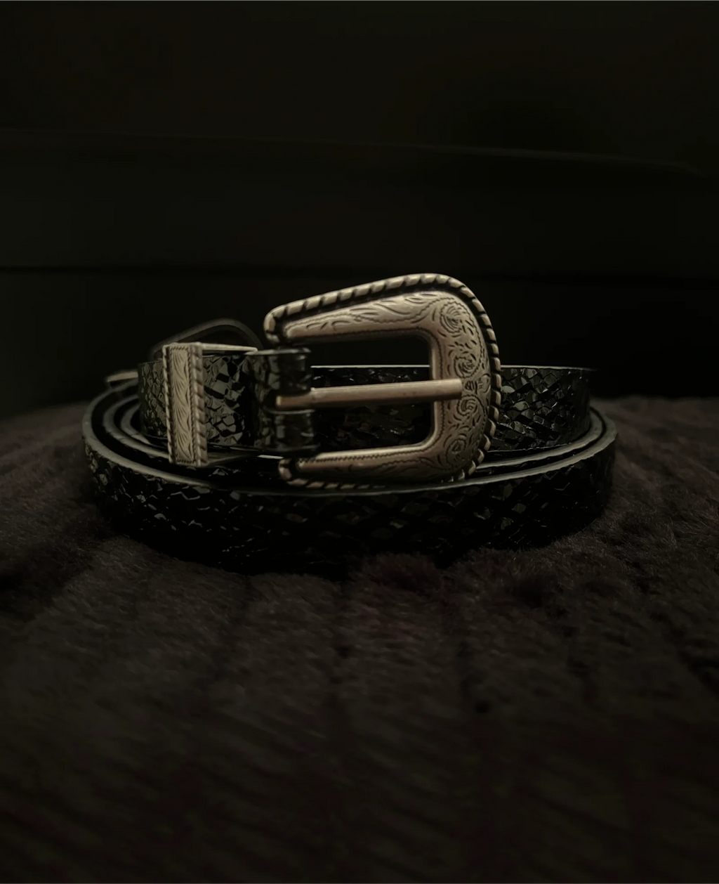 Textured Silver-Buckle Belt